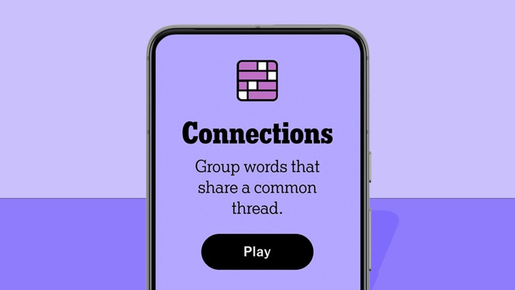 NYT Connections hints and answers for Friday, April 10 (game #1034) NYT Connections homescreen on a phone, on a purple background