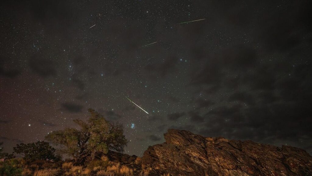 A photograph of the Perseids meteor shower from the Inyo National Forest in Bishop, California