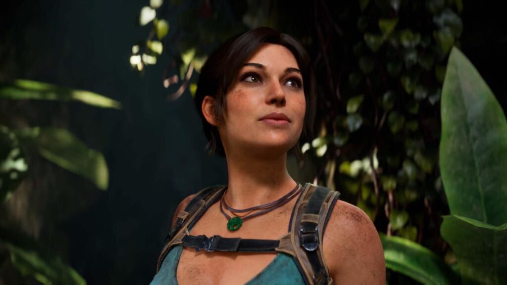 lara croft in a jungle looking up