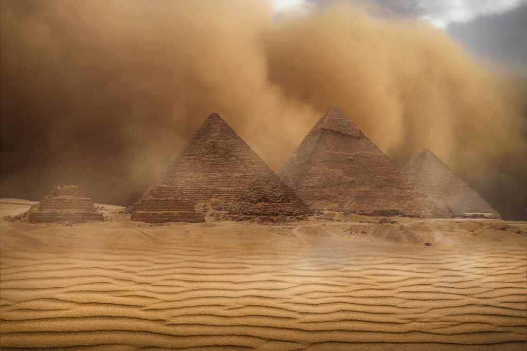 pyramids in a sand storm