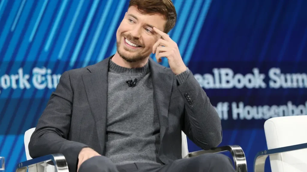 Creator, Entrepreneur and Philanthropist Jimmy Donaldson, also known as MrBeast, speaks onstage during the 2025 New York Times Dealbook Summit at Jazz at Lincoln Center on December 03, 2025 in New York City.