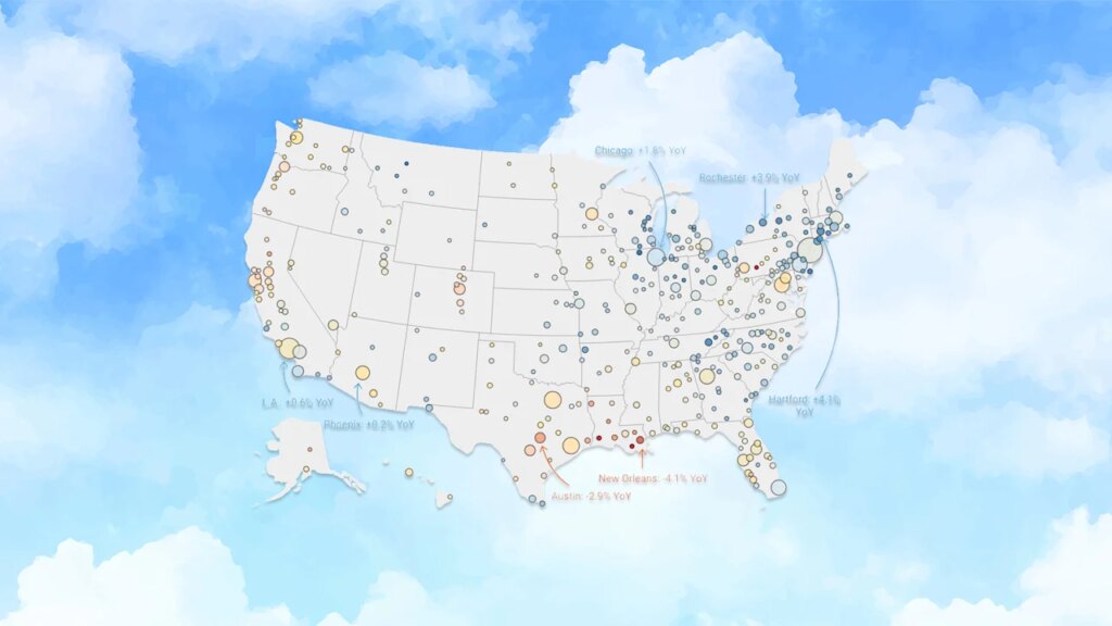 Zillow revises its home price forecast across over 400 housing markets—see the map