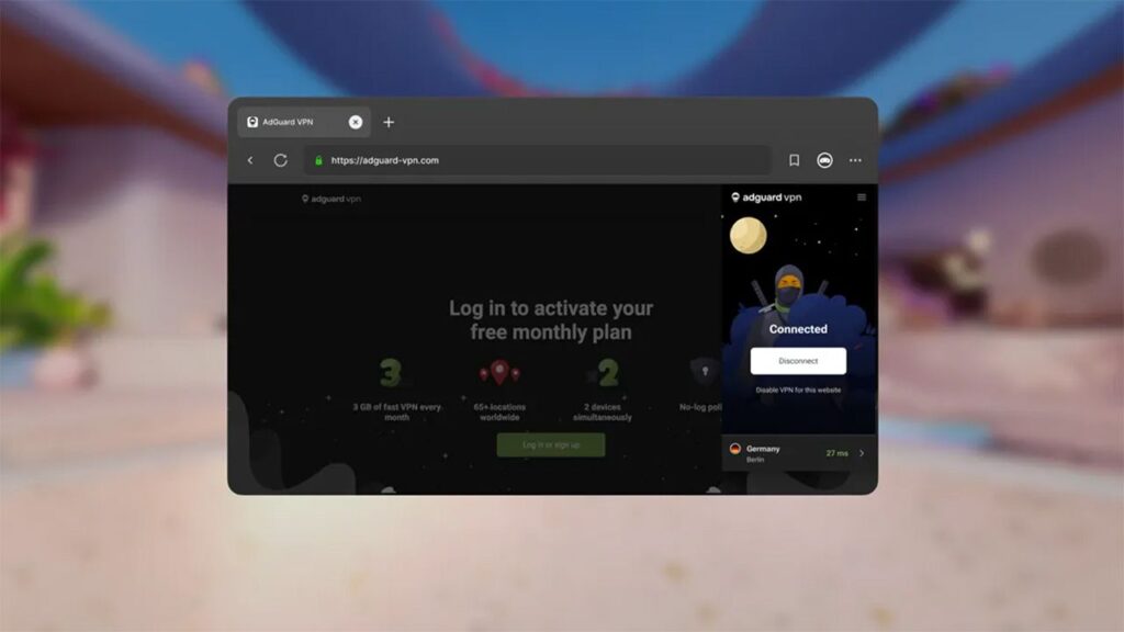 Image of AdGuard VPN extension being used in VR