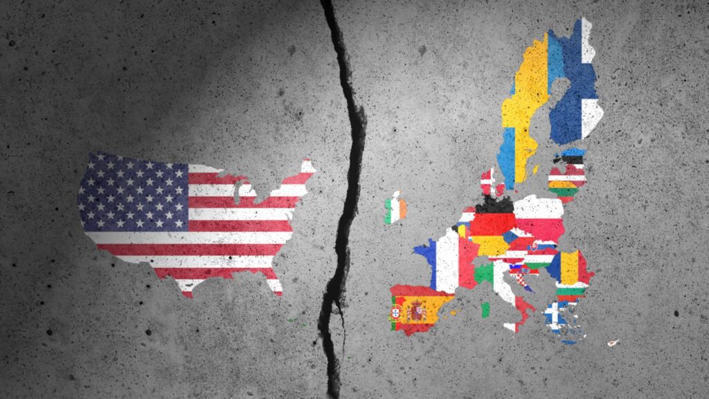 ‘Authorities can ask them to hand over data’: Report claims over 80% of Europeans don’t trust US and Chinese businesses to handle their data – Europe is desperate for homegrown AI, cloud, and telecoms as the rift with the US grows Flag map of US and EU members painted on concrete wall with a large crack separating the two.