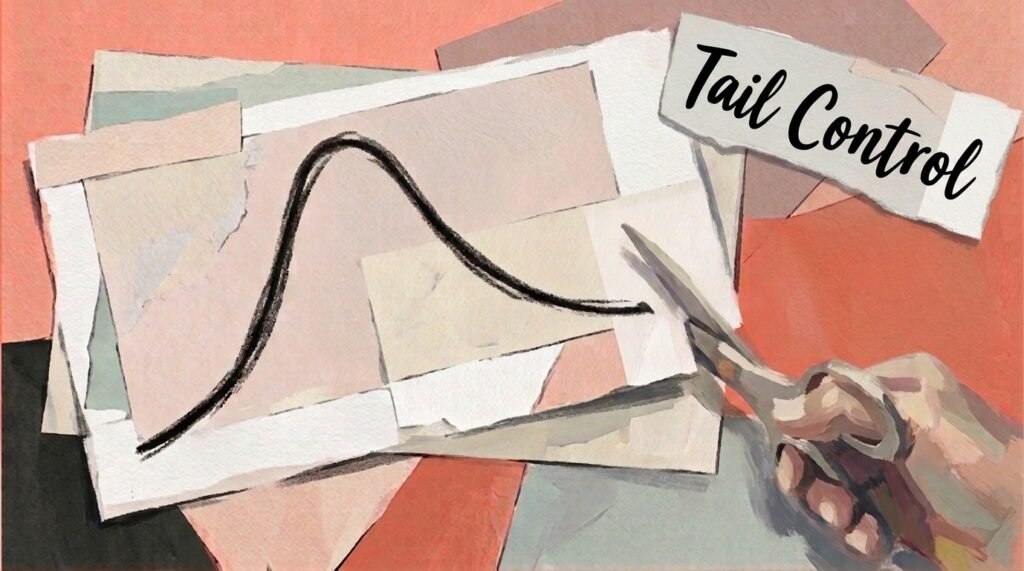 An image of scissors cutting off the tail of a bell curve