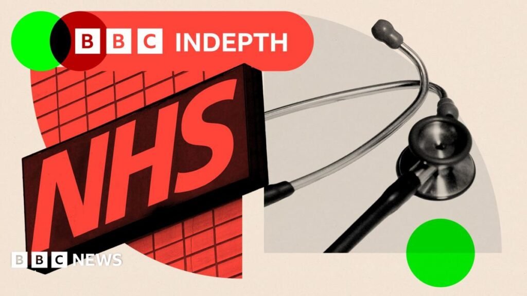 Thin, lobster red banner with white text saying ‘InDepth newsletter’. To the right are black and white portrait images of Emma Barnett and John Simpson. Emma has dark-rimmed glasses, long fair hair and a striped shirt. John has short white hair with a white shirt and dark blazer. They are set on an oatmeal, curved background with a green overlapping circle.